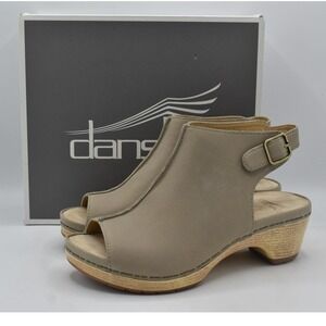 Dansko Lizzy Sandal Women EU 37 US 6.5-7 Taupe NEW Nubuck Peep Toe Clogs Shoes